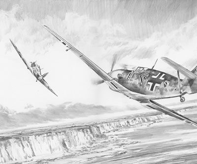Me109 of JG 52 engaging Spitfire during the Battle of Britain